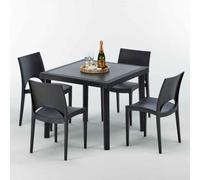 Noir Table carrée et 4 chaises Ensemble de mâts d'extérieur en polypropylène coloré Grand Soleil Paris Passion - Noir