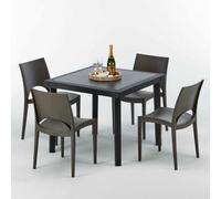 Noir Table carrée et 4 chaises Ensemble de mâts d'extérieur en polypropylène coloré Grand Soleil Paris Passion - Marron