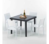Noir Table carrée et 4 chaises Ensemble de mâts d'extérieur en polypropylène coloré Grand Soleil Paris Passion - Blanc