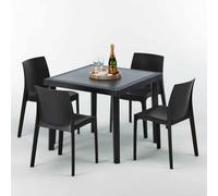 Noir Table carrée et 4 chaises Ensemble de mâts d'extérieur en polypropylène coloré Grand Soleil Rome Passion - Noir