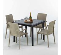 Noir Table carrée et 4 chaises Ensemble de mâts extérieurs en polypropylène coloré Grand Soleil Arm Bistrot Passion - Beige