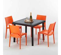 Noir Table carrée et 4 chaises Ensemble de mâts extérieurs en polypropylène coloré Grand Soleil Paris Passion - Orange