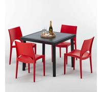 Noir Table carrée et 4 chaises Ensemble de mâts extérieurs en polypropylène coloré Grand Soleil Paris Passion - Rouge