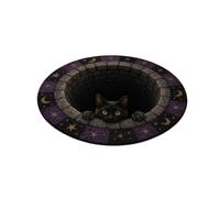Noir Tapis Rond Halloween Illusion D'optique 3D Effet Vortex Tourbillon Paillasson Antidérapant Motif Fantôme Lumineux Chauve Souris Étoile Décoration Horreur Pour Entrée Porche Halloween 120X120cm
