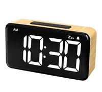 NOKLEAD Réveil numérique pour Chambre à Coucher : Grand écran LED de 15 cm, Fonction Snooze de 9 Minutes, 2 Niveaux de Volume, 5 Niveaux de luminosité, 12/24 Heures (Light Wood Grain)