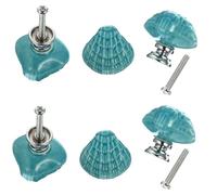 NOLITOY 6 Pièces Boutons en Céramique Forme Coquillage, Bleu Élégant | Décoration de Meuble, Pièces de Remplacement, pour Commode, Portes Intérieures, Bureau et Salle de Bain
