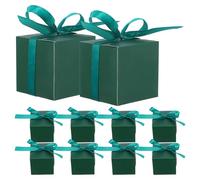 NOLITOY Boîtes de Fête en Carton Kraft 50 Pièces, Petites Boîtes à Bonbons Carrées Vertes Ruban Vert, Coffrets Présents pour Mariage, Emballage Gourmand et Réception Festive