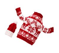 NOLITOY Lot de 1 Set de Housse Tricotée pour Bouteille de Vin Rouge Pull et Chapeau Motif Cerf, Polyester Doux et Résistant, Décoration de Noël Réutilisable pour Accessoires de Fête