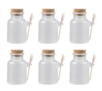 NOLITOY Lot de 6 Sets de Sets de Bocaux Transparents Dépoli 100g Cuillère en Bois et Bouchon Étanche, Porte-poudre pour Masque et Sels de Bain, Flacon Rechargeable Polyvalent