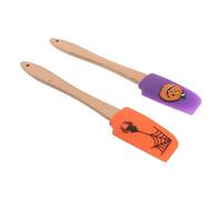 NOLITOY Spatule à Crème en Silicone Manche en Bois, Lot de 2pcs, Design Halloween Classique Citrouille et Araignée, Légère et Confortable pour Pâtisserie Maison