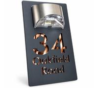 Nom de l'article : K Smart Sign | Bellissima LED F30 | Numéros de maison avec lumière solaire LED, numéros de porte, numéro de porte pour le mur nom pour l'extérieur gris et miroir en cuivre