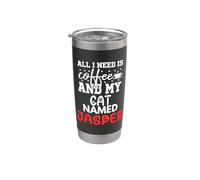 Nom du chat Jasper Gifts All I Need Is Coffee Chat nommé Jasper Gobelet isotherme en acier inoxydable double paroi