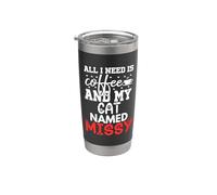 Nom du chat Missy Gifts All I Need Is Coffee Chat nommé Missy Gobelet isotherme en acier inoxydable double paroi