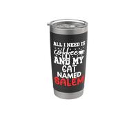 Nom du chat Salem Gifts All I Need Is Coffee Chat nommé Salem Gobelet isotherme en acier inoxydable double paroi