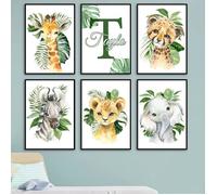 Nom Personnalisé Mural Enfant Affiche Animaux Jungle Chambre Animals Poster Tableau Deco Image sur Toile Garcon 21x30cm sans Cadre