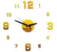 Nombres 3D Diy Romain Mur Acrylique Miroir Autocollant Horloge Décoration Intérieure Stickers Mural Or PL638 G