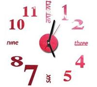 Nombres 3D Diy Romain Mur Acrylique Miroir Autocollant Horloge Décoration Intérieure Stickers Mural Rouge PL623