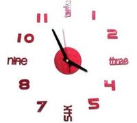 Nombres 3D Diy Romain Mur Acrylique Miroir Autocollant Horloge Décoration Intérieure Stickers Mural Rouge PL627 Rouge G