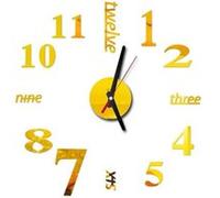 Nombres 3D Diy Romain Mur Acrylique Miroir Autocollant Horloge Décoration Intérieure Stickers Mural Or PL626 G