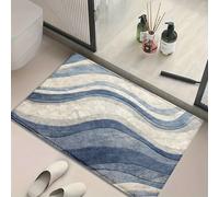[Non-Glissant Fibre ultra-fine] 1 pièce de tapis de salle de bain simple bleu et blanc en fibre ultra-fine antidérapante Matériau moelleux séchant rapidement, lavable en machine Convient pour la décor