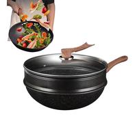 Non Stick Woks - 12.5 Inch Deep Pan | Durable Cooking Pot | Kitchen Accessory With Lid | Restaurant Home Equipment| Pancake Steaming Stewing Braising Tool, Fish Saute Boiling Utility, Culinar