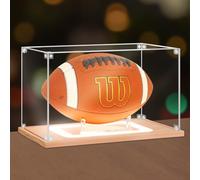 NONEMEY Vitrine de Football avec lumière,Boîte de Football en acrylique protégée contre les UV avec base en bois,Vitrine pour de Autographié Sport Ballon,Cadeaux de Football, 32x19x19 cm