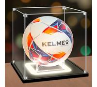 Nonemey Vitrine de Football avec lumière,Boîte de Football en Acrylique protégée Contre Les UV avec Base en Bois,Vitrine pour de Autographié Sport Ballon,Cadeaux de Soccer, 25x25x25 cm