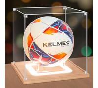 NONEMEY Vitrine de Football avec lumière,Boîte de Football en acrylique protégée contre les UV avec base en bois,Vitrine pour de Autographié Sport Ballon,Cadeaux de Soccer, 25x25x25 cm