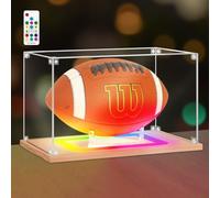 NONEMEY Vitrine de Football avec lumière,Boîte de Football en acrylique protégée contre les UV avec base en bois,Vitrine pour de Autographié Sport Ballon,Cadeaux de Football, 32x19x19 cm