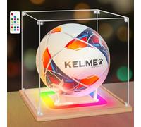 NONEMEY Vitrine de Football avec lumière,Boîte de Football en acrylique protégée contre les UV avec base en bois,Vitrine pour de Autographié Sport Ballon,Cadeaux de Soccer, 25x25x25 cm