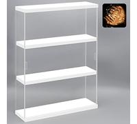 NONEMEY Vitrine Murale pour Collection en Acrylique avec Guirlandes Lumineuses - Boîte Vitrine Anti-Poussière à 2/3 Niveaux pour Figurines et Lego (Blanc, 30×8.5×37.8 cm)