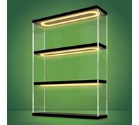 NONEMEY Vitrine Murale pour Collection en Acrylique avec LED - Boîte Vitrine Anti-Poussière à 2/3 Niveaux pour Figurines et Lego (Noir - Éclairage LED, 30 x 8.5 x 37.8 cm)