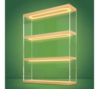 NONEMEY Vitrine Murale pour Collection en Acrylique avec LED - Boîte Vitrine Anti-Poussière à 2/3 Niveaux pour Figurines et Lego (Bois - Éclairage LED, 30 x 8.5 x 37.8 cm)