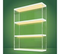 NONEMEY Vitrine Murale pour Collection en Acrylique avec LED - Boîte Vitrine Anti-Poussière à 2/3 Niveaux pour Figurines et Lego (Blanc - Éclairage LED, 30 x 8.5 x 37.8 cm)