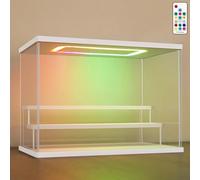 NONEMEY Vitrine pour Collection en Acrylique Transparente avec Éclairage LED RVB Télécommandé - Présentoir Anti-Poussière 2/3/4/5/6 Niveaux pour Figurines et Lego (Blanc, 3 Niveaux-31.5x18x23 cm)