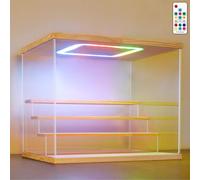 NONEMEY Vitrine pour Collection en Acrylique Transparente avec Éclairage LED RVB Télécommandé - Présentoir Anti-Poussière 2/3/4/5/6 Niveaux pour Figurines et Lego (Bois, 4Tier-31.5x24.5x26.5cm)