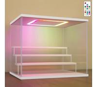 NONEMEY Vitrine pour Collection en Acrylique Transparente avec Éclairage LED RVB Télécommandé - Présentoir Anti-Poussière 2/3/4/5/6 Niveaux pour Figurines et Lego (Blanc, 4Tier-31.5x24.5x26.5cm)