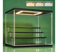 NONEMEY Vitrine pour Collection en Acrylique Transparente avec Éclairage LED Tricolore - Présentoir Anti-Poussière 2/3/4/5/6 Niveaux pour Figurines et Lego (Noir, 4Tier-31.5x24.5x26.5cm)
