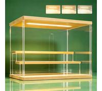 NONEMEY Vitrine pour Collection en Acrylique Transparente avec Éclairage LED Tricolore - Présentoir Anti-Poussière 2/3/4/5/6 Niveaux pour Figurines et Lego (Bois, 3Tier-31.5x18x23cm)