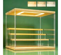 NONEMEY Vitrine pour Collection en Acrylique Transparente avec Éclairage LED Tricolore - Présentoir Anti-Poussière 2/3/4/5/6 Niveaux pour Figurines et Lego (Bois, 4Tier-31.5x24.5x26.5cm)