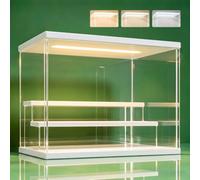 NONEMEY Vitrine pour Collection en Acrylique Transparente avec Éclairage LED Tricolore - Présentoir Anti-Poussière 2/3/4/5/6 Niveaux pour Figurines et Lego (Blanc, 3 Niveaux-31.5x18x23 cm)