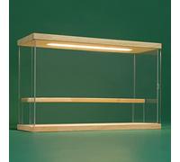 NONEMEY Vitrine pour Collection en Acrylique Transparente avec Éclairage LED Tricolore - Présentoir Anti-Poussière 2/3/4/5/6 Niveaux pour Figurines et Lego (Bois, 2Tier-31.5x18x23cm)