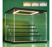 NONEMEY Vitrine pour Collection en Acrylique Transparente avec Éclairage LED Tricolore - Présentoir Anti-Poussière 2/3/4/5/6 Niveaux pour Figurines et Lego (Noir, 5Tier-31.5x31x30cm)