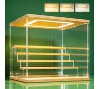 NONEMEY Vitrine pour Collection en Acrylique Transparente avec Éclairage LED Tricolore - Présentoir Anti-Poussière 2/3/4/5/6 Niveaux pour Figurines et Lego (Bois, 5Tier-31.5x31x30cm)