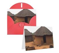 NONHAI Cartes de vœux avec enveloppes « Thinking of You » avec logement traditionnel au Ghana - Carte vierge pour toutes les occasions - Cartes de vœux pour anniversaire, fête prénatale, félicitations