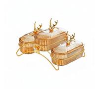 NonMiFyR Snack Plateau Plateau à Servir Compartiment Support Fer avec Couvercle pour Déguster Fruits Secs Noix Apéritifs Convient pour Réception Hôtel Maison, Ambre, 3 Compartiments