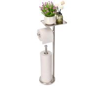 Noonext Porte-Papier Toilette avec étagère, Support de Papier Toilette Autonome avec Plateau pour Petits Articles, Espace de Rangement pour 4 Rouleaux de Papier Toilette, Nickel brossé