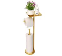 Noonext Support de Papier Toilette Autonome avec Plateau pour Petits Articles et étagère, Espace de Rangement pour 4 Rouleaux de Papier Toilette, doré