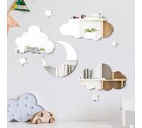 NOPVUFA 8 Pièces Stickers Muraux Miroir Nuages Lune Étoiles Muraux Adhésifs en Acrylique Argent Miroir a Coller sur Porte Placard, Decoration pour Salon Chambre Bureau, Couloir, Chambre d'enfant