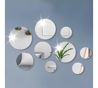 NOPVUFA 9 Pièces Stickers Muraux Miroir Rond Muraux Adhésifs en Acrylique Argent Miroir a Coller sur Porte Placard, Decoration pour Salon Chambre Bureau, Couloir, 10/15/18/20 cm